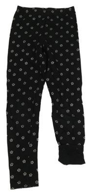 Černé silnější legíny s kytičkami Matalan
