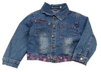 Tmavomodrá riflová bunda s kytičkami