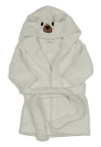 Bílý chlupatý župan s medvídkem na kapuci