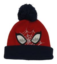 Červeno-tmavomodrá čepice s bambulí - Spiderman