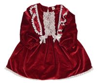 Rubínové sametové šaty s krajkou Shein