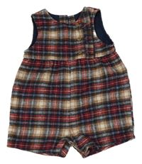 Tmavomodro-čevreno-hnědý kostkovaný vlněný overal Nutmeg