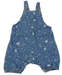 Modré puntíkaté riflové laclové kraťasy s husami a květy M&S