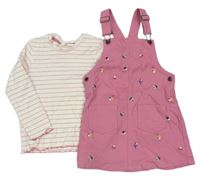 2set - Růžové riflové laclové šaty s kytičkami + pruhované triko M&S