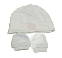 2set - Bílá čepice s nápisem + rukavice George 