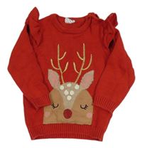 Čerevný svetr se sobem a volánky F&F