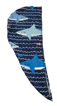 Tmavomodrý froté turban se žraloky 