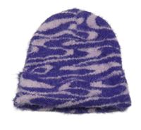 Fialovo-světlerůžová vzorovaná chlupatá čepice H&M