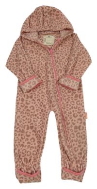 Světlerůžovo-vínová vzorovaná fleecová kombinéza s kapucí Playshoes 