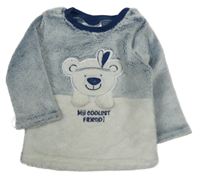 Modro-smetanová plyšová mikina s medvídkem Ergee 