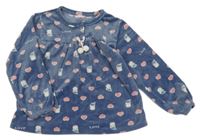 Modrá srdíčkovaná sametová mikina s tučňáky 