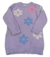 Levandulové chlupaté svetrové šaty s květy Primark