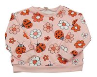 Broskvová mikina s kytičkami a beruškami