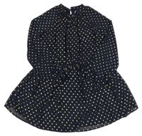 Tmavomodré šifonové šaty se zlatým vzorem Mayoral vel. 16 let