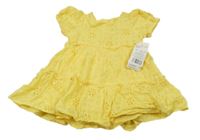 Nové - Žluté kostkované plátěné děrované šaty F&F