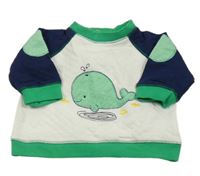 Bílo-tmavomodro-zelená mikina s velrybou Little Me