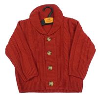 Nové - Červený vzorovaný propínací vlněný svetr Dunnes