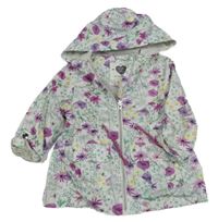 Bílá šusťáková jarní parka s květy a kapucí F&F