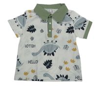 Bílo-khaki polo tričko s dinosaury Shein