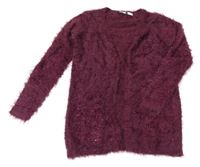 Vínový chlupatý svetrový cardigan Pepperts