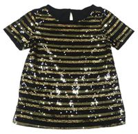 Černo-zlaté pruhované tričko s flitry Tu
