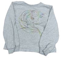 Světlešedá melírovaná mikina s jednorožcem H&M