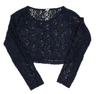 Tmavomodré květované krajkové crop triko YIGGA