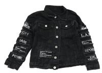 Černá riflová bunda s nápisy SHEIN