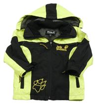 Černo-neonově žlutozelená šusťáková funkční bunda s odepínací kapucí Jack Wolfskin