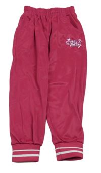 Malinové sportovní tepláky s nápisy a pruhy