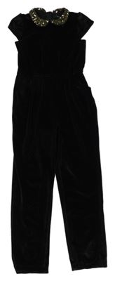 Černý sametový kalhotový overal s límečkem se zlatými flitry George