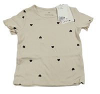 Nové - světlebéžové žebrované tričko se srdíčky H&M