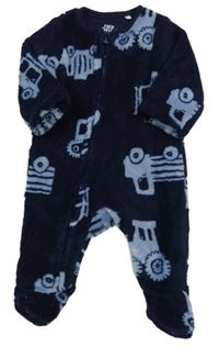 Tmavomodrá plyšová kombinéza se stavebními stroji a auty F&F