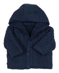 Tmavomodrý melírovaný vzorovaný pletený propínací zateplený svetr s kapucí Mothercare