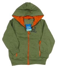 Nové - khaki melírovaná propínací mikina s nápisy a bleskem a kapucí Kiki&Koko