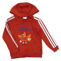 Červeno-bílá mikina s míčem a kapucí Adidas