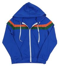 Safírová propínací sportovní mikina s pruhy a kapucí 