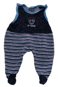 Tmavomodro-pruhovano-modré sametové dupačky s myškou a nápisy