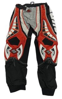 Černo-červeno-šedo-bílé cuff motorkářské kalhoty s chrániči SHOT