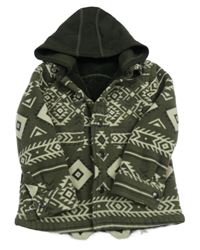 Khaki vzorovaná fleecová zateplená košilová bunda s kapucí St. Bernard