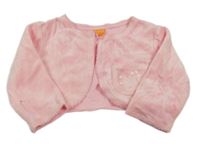 Růžové sametové propínací bolérko s květem a srdíčky mini mode