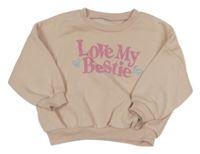 Pudrová oversize mikina s nápisy a stříbrnými srdíčky Matalan