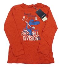 Nové - červené triko s krokodýlkem a nápisy a číslem BLUE SEVEN