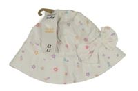 Nové - bílý plátěný klobouk s kytičkami a mašlí so cute