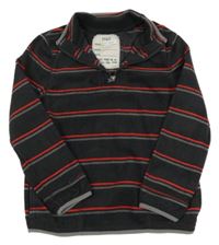 Tmavošedo-šedo-červená pruhovaná fleecová mikina M&S