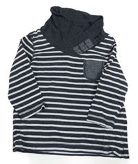 Tmavomodro-bílé pruhované melírované triko s kapsou a stojáčkem Topomini