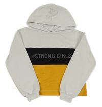 Bílo-černo-hořčicová crop mikina s 3D nápisem a kapucí C&A