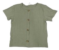 Khakišedé žebrované crop tričko s knoflíky Page one young