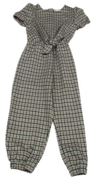 Smetanovo-černo-hnědo-starorůžový kostkovaný kalhotový overal PRIMARK