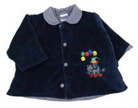 Tmavomodrý sametový zateplený kabátek se šaškem a sloníkem a límečkem KANZ